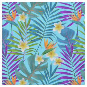 Monstera Handflatan Träd Plumeria Birds of Paradis Tyg