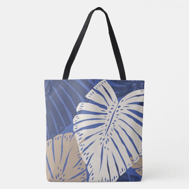 Monstera Jungle Hawaiian Tropiska blad - Blå Tygkasse (Framsida)