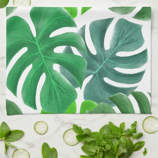 Monstera  kökshandduk (Vikta)