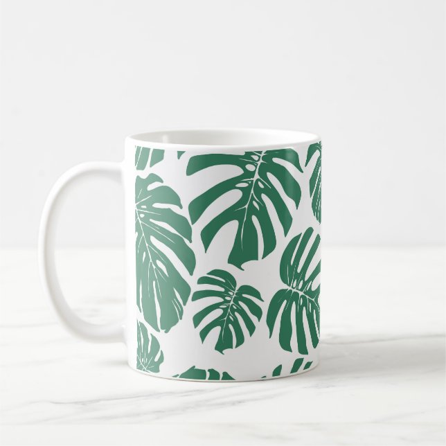 Monstera lämnar sömlöst, dekorativt mönster. kaffemugg (Vänster)
