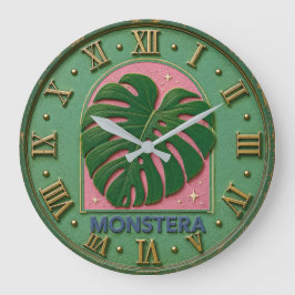 Monstera Leaf Botanical Stor Klocka