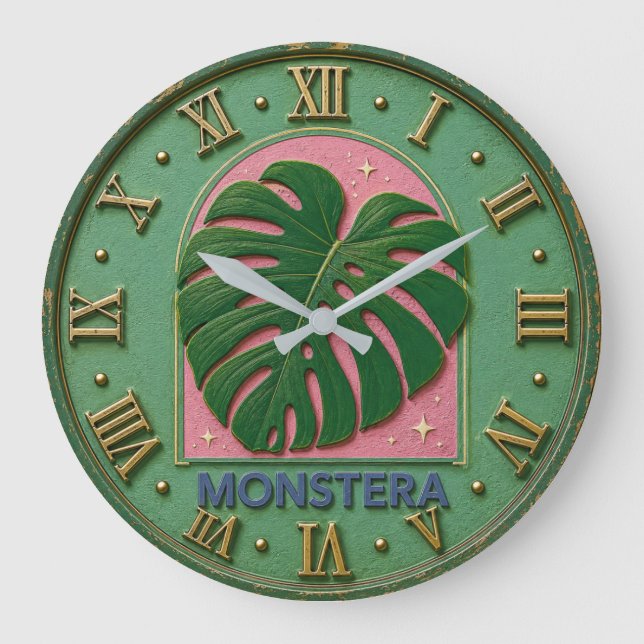 Monstera Leaf Botanical  Stor Klocka (Framsida)