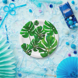 Monstera leaf pattern on paper party plate