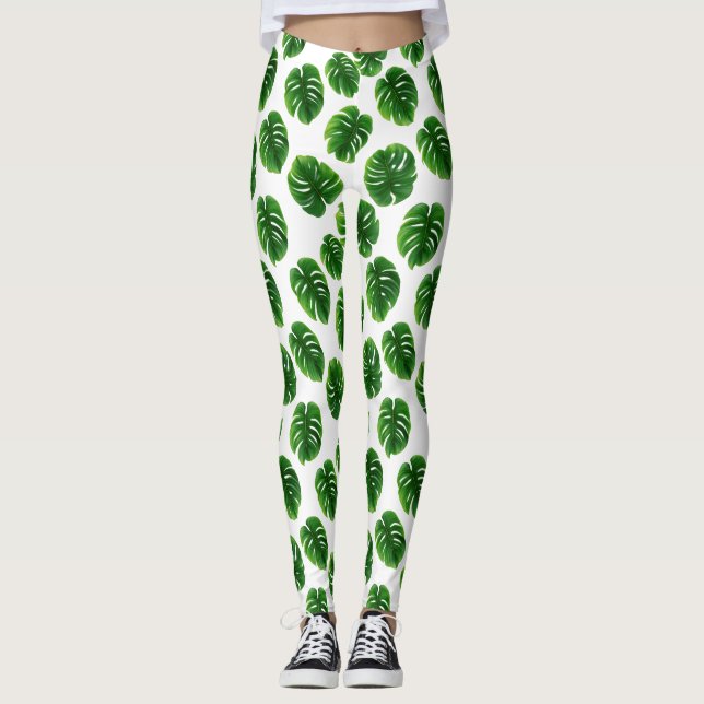 Monstera Leaf Tropical Pattern Leggings (Framsida)