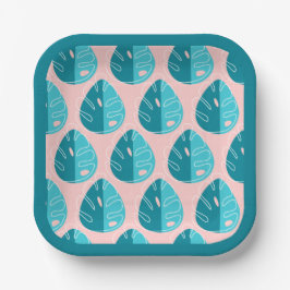 Monstera Leaves - Blue and Pink