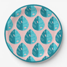 Monstera Leaves - Blue and Pink