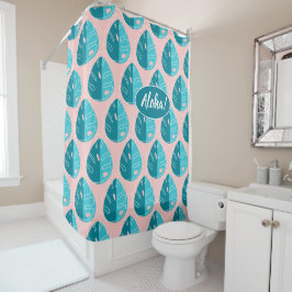 Monstera Leaves - Blue and Pink