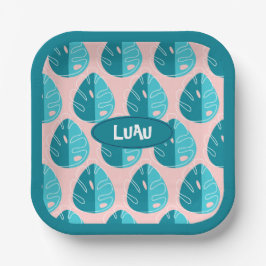 Monstera Leaves - Blue and Pink