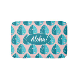 Monstera Leaves - Blue and Pink Badrumsmatta