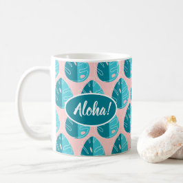 Monstera Leaves - Blue and Pink Kaffemugg