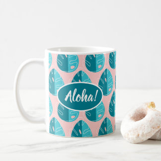 Monstera Leaves - Blue and Pink Kaffemugg