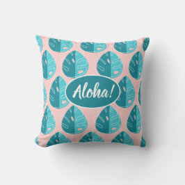 Monstera Leaves - Blue and Pink Kudde