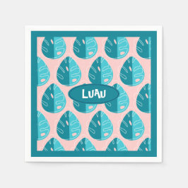 Monstera Leaves - Blue and Pink Pappersservett