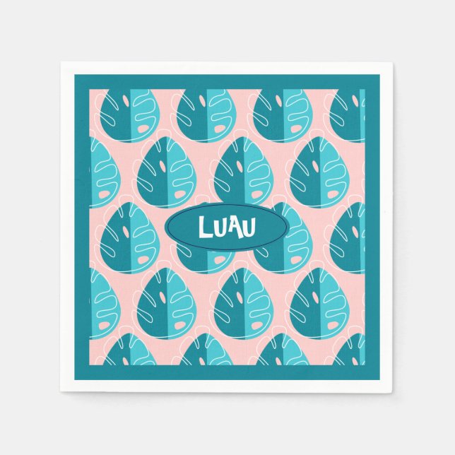 Monstera Leaves - Blue and Pink Pappersservett (Framsidan)