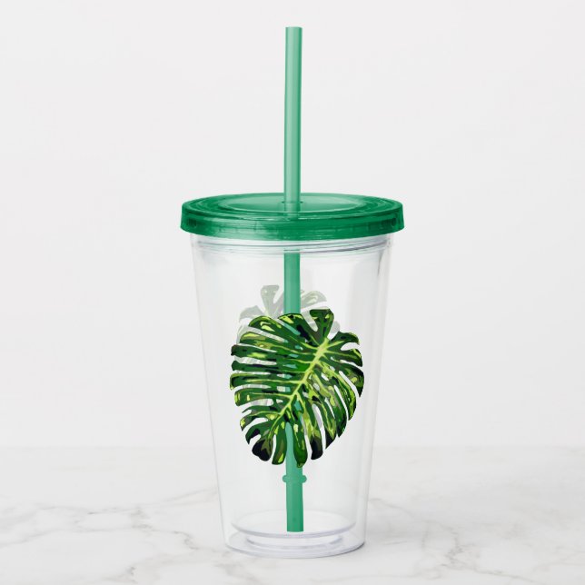 Monstera Löv Acrylic Tumbler Greenery Take Away Mugg (Framsida)