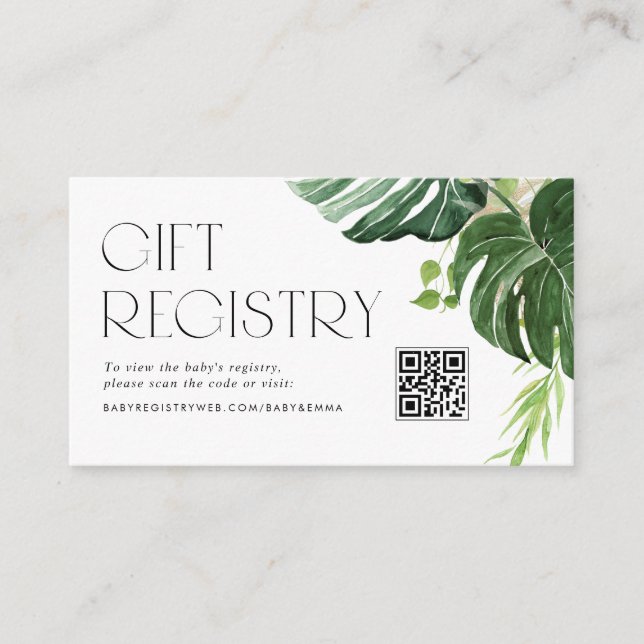 Monstera Löv Baby Shower QR-kodregister Tilläggskort (Framsida)