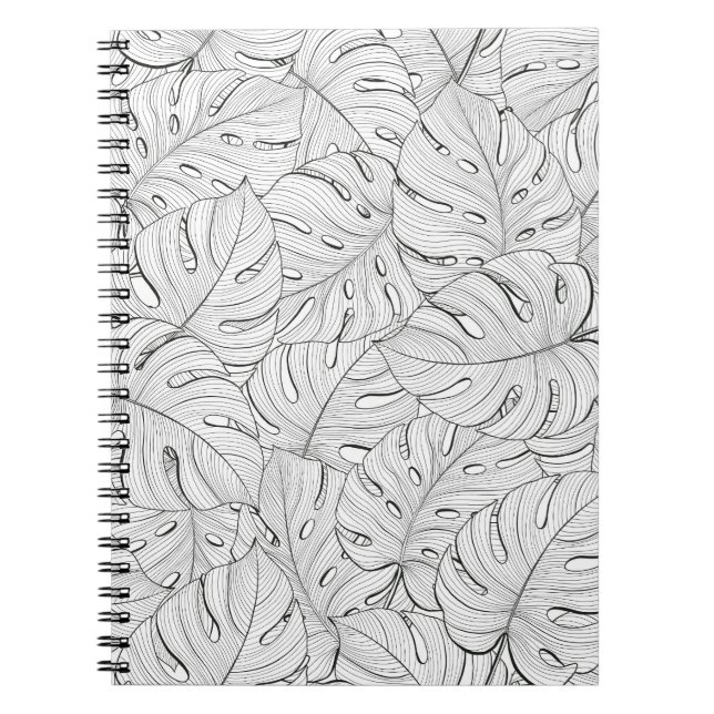 Monstera Löv Black White Mönster Anteckningsbok (Framsidan)