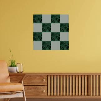 Monstera Löv Checkered Mönster Poster