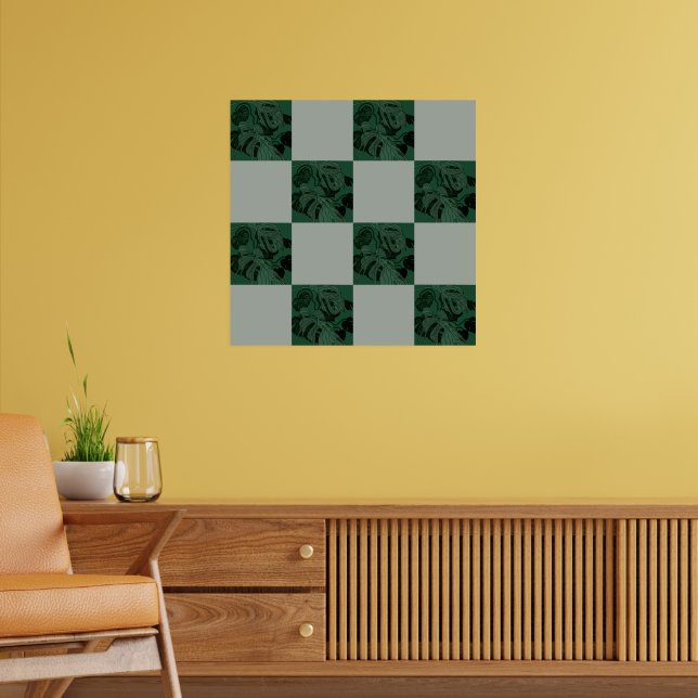 Monstera Löv Checkered Mönster Poster (Vardagsrum 2)