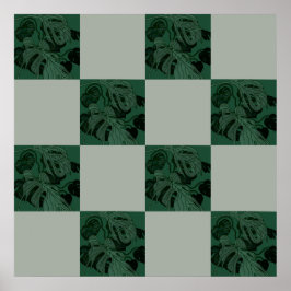 Monstera Löv Checkered Mönster Poster