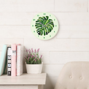 Monstera Löv Clock Grönt Natature - Ditt Färg Stor Klocka