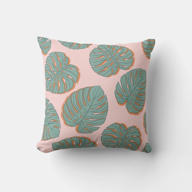 Monstera Löv: den tropiska Vintagen Mönster Kudde (Framsida)