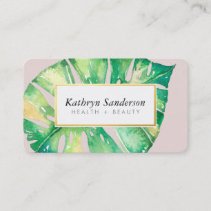 MONSTERA LÖV eco målade modern vattenfärgsrosa Visitkort
