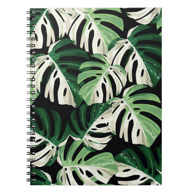 Monstera Löv Exotic Black Mönster Anteckningsbok (Framsidan)