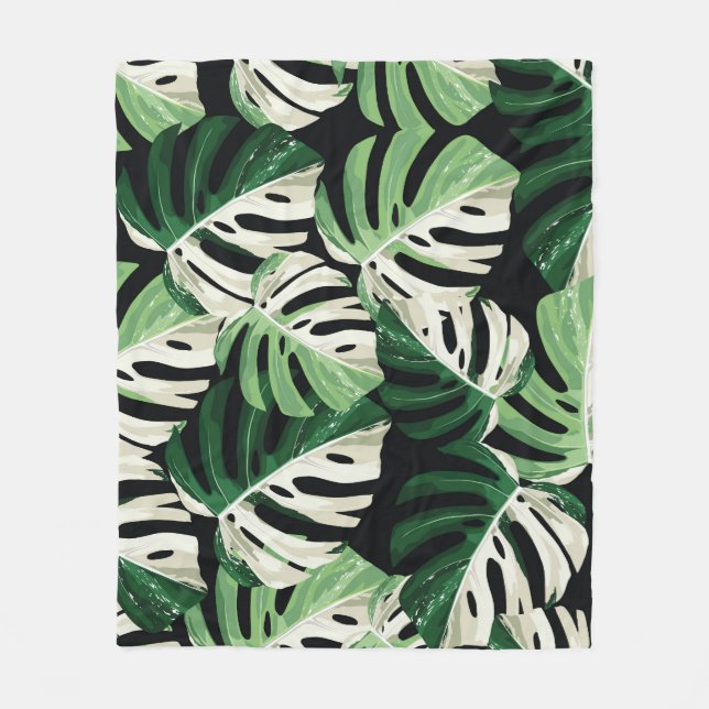 Monstera Löv Exotic Black Mönster Fleecefilt (Framsidan)