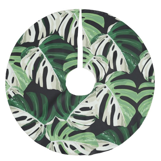 Monstera Löv Exotic Black Mönster Julgransmatta Borstad Polyester (Framsidan)
