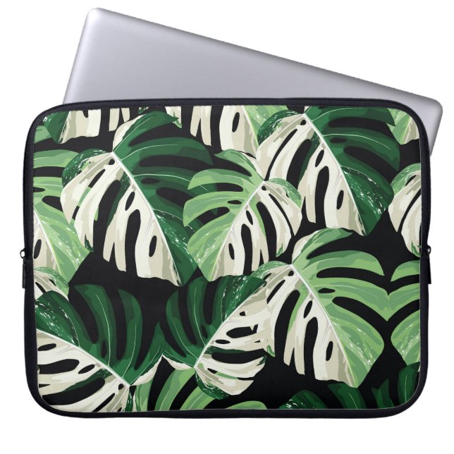 Monstera Löv Exotic Black Mönster Laptop Fodral (Framsidan)