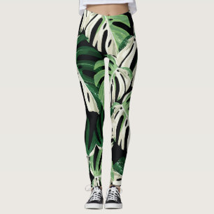 Monstera Löv Exotic Black Mönster Leggings