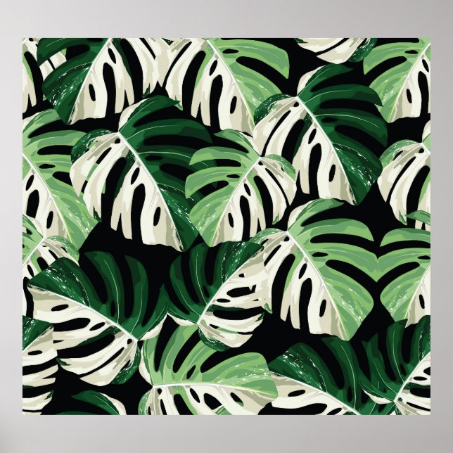 Monstera Löv Exotic Black Mönster Poster (Framsidan)