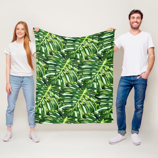 Monstera Löv Fleece Blanket Greenery (På plats)