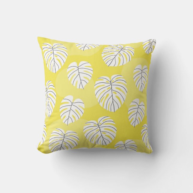 Monstera löv, god gult. kudde (Framsida)