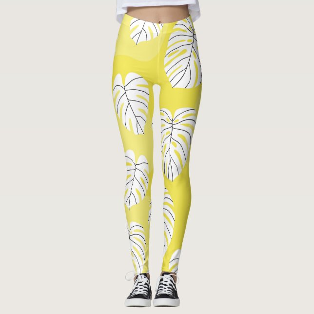 Monstera löv, god gult. leggings (Framsida)