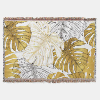 Monstera Löv: Golden White Filt