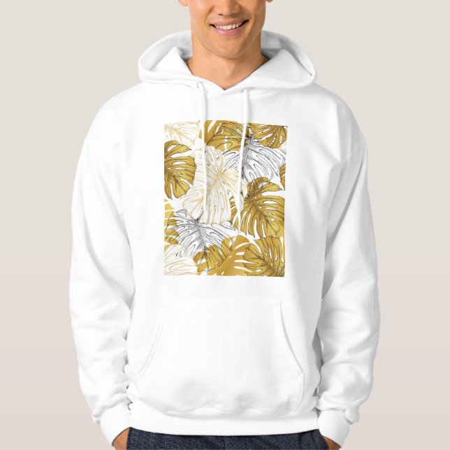 Monstera Löv: Golden White Hoodie (Framsida)