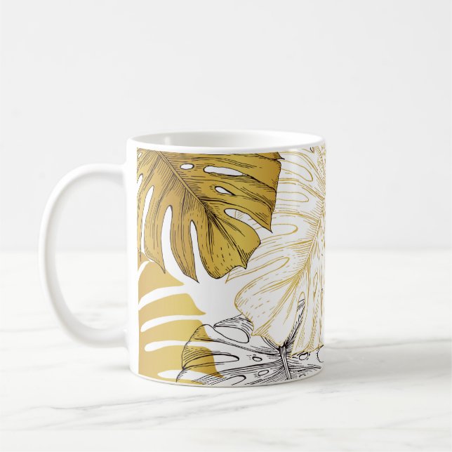Monstera Löv: Golden White Kaffemugg (Vänster)