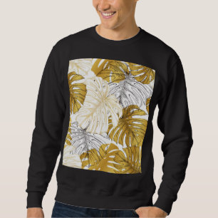 Monstera Löv: Golden White Lång Ärmad Tröja