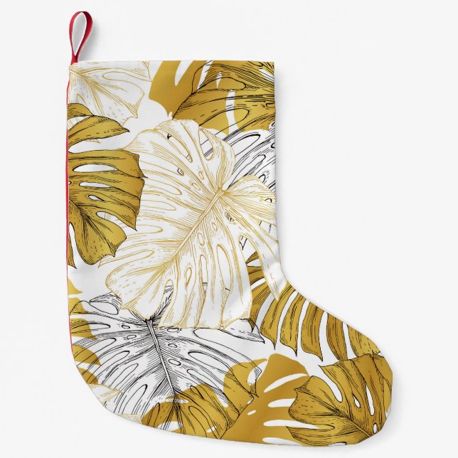Monstera Löv: Golden White Liten Julstrumpa (Framsidan)