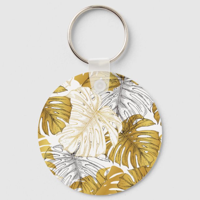 Monstera Löv: Golden White Nyckelring (Framsida)