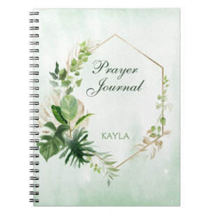 Monstera Löv Guld Ram Namn Prayer Journal Anteckningsbok