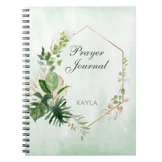 Monstera Löv Guld Ram Namn Prayer Journal Anteckningsbok (Framsidan)