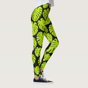 Monstera löv i Lime Green och Black Leggings