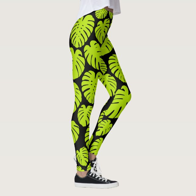 Monstera löv i Lime Green och Black Leggings (Höger)