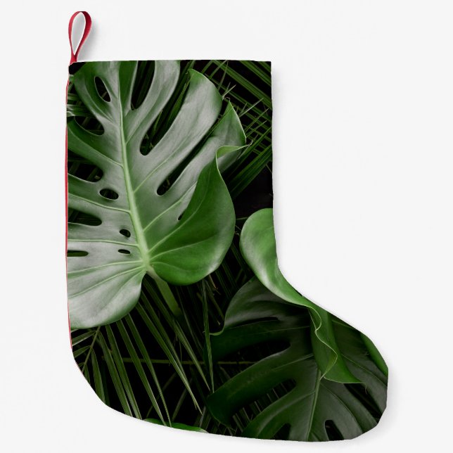 Monstera löv, lyxtropiskt utseende. liten julstrumpa (Framsidan)