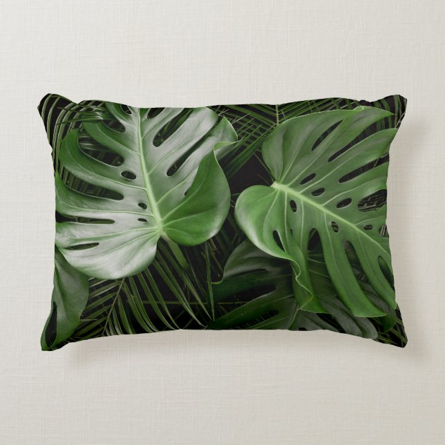 Monstera löv, lyxtropiskt utseende. prydnadskudde (Framsidan)