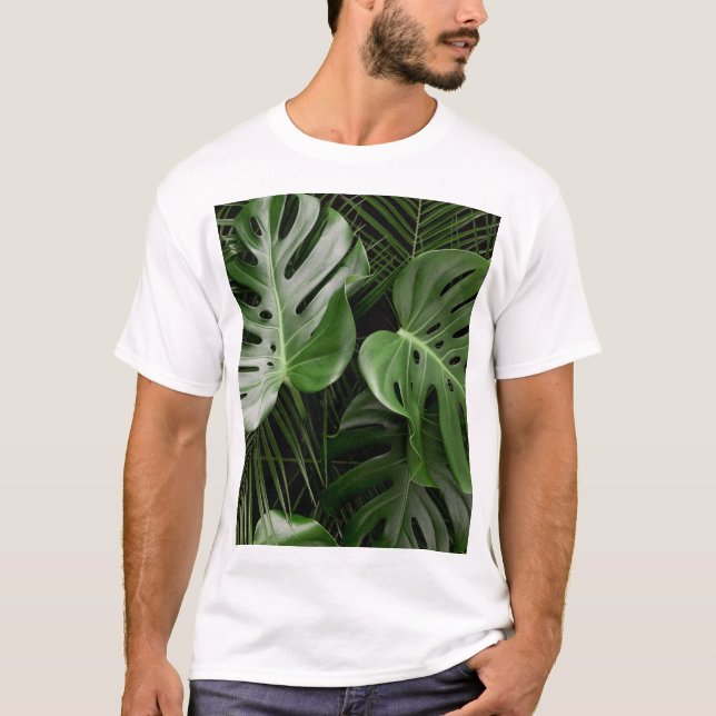 Monstera löv, lyxtropiskt utseende. t shirt (Framsida)