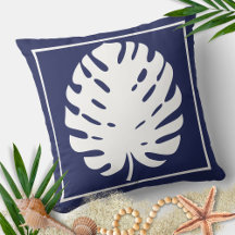 Monstera Löv marinblå och vit modern kustnära